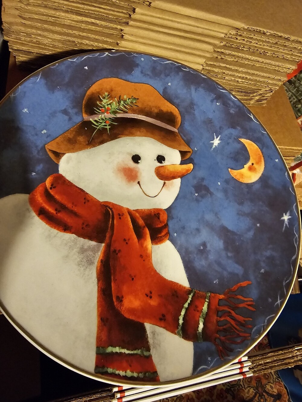 Festive Snowman Serving Platter with Orange Scarf and Hat